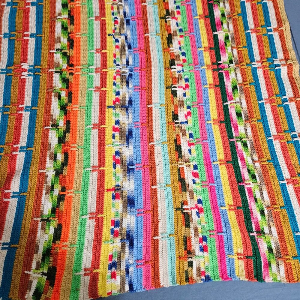 Crocheted Afghan Blanket Throw Lap Homemade Colorful Stripe Ethnic MCM 48x58" - Picture 7 of 9